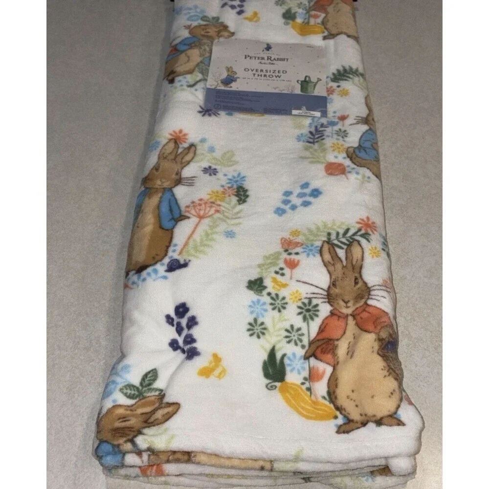 Beatrix Potter Peter Rabbit Easter Spring Oversized Throw Blanket 60 x70” NWT